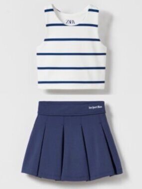 Zara Striped Racerback Top + Box Pleat Skort Set 6T